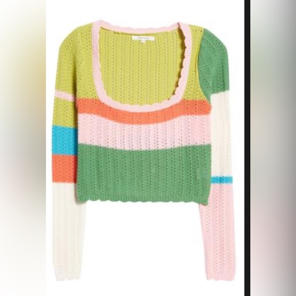 PacSun Women’s Stripe Pointelle Cotton Sweater XS - Picture 2 of 4